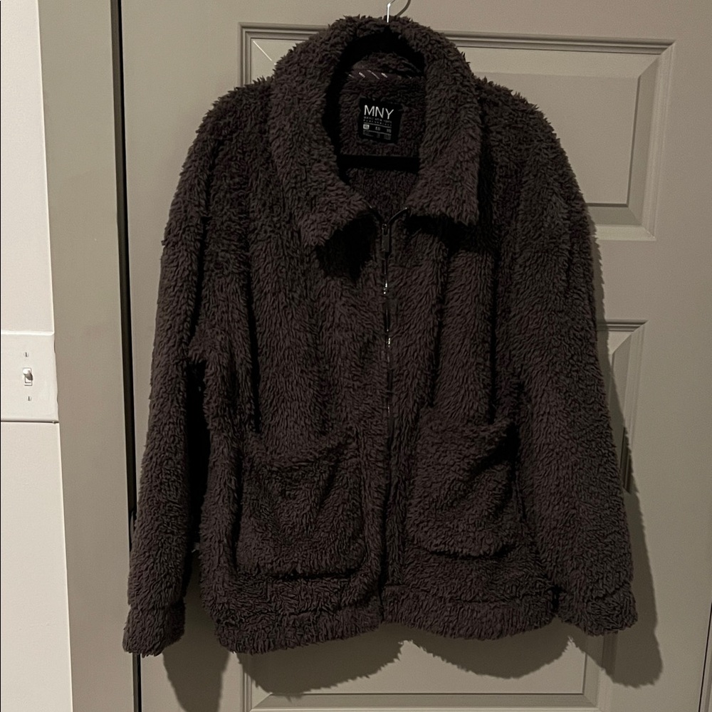 MNY Sherpa Jacket! Eggplant Color. Oversized Fleece Teddy. Pockets MARC NEW YORK